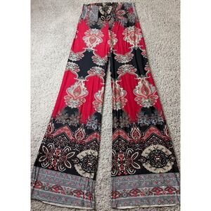 Yetts Los Angeles Womens Red Black Paisley Floral Wide Leg Palazzo Pants Large